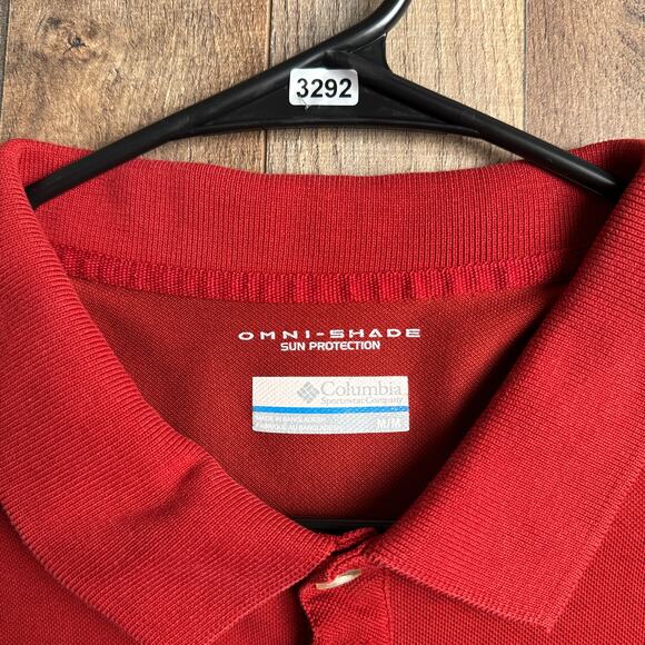 Columbia Elm Creek Polo Shirt Men's Medium Red‎ Short Sleeve Omni-Shade Fishing - Picture 2 of 9